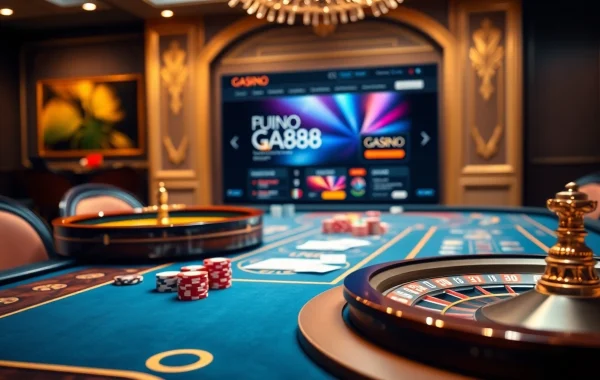 Experience thrilling online gambling at Ga888 with vibrant poker chips and casino tables.
