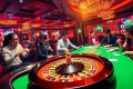 Engaging players enjoy intense action at Ga888's luxurious casino, showcasing cards and roulette.