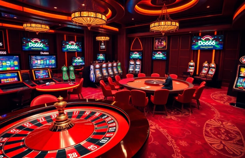 Players enjoying the casino experience at Do666 with vibrant slot machines and a roulette wheel.