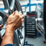 Felgenreparatur Bottrop: Techniker repariert eine Felge in einer professionellen Werkstatt.