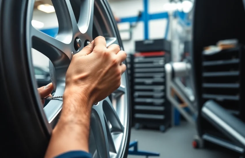 Felgenreparatur Bottrop: Techniker repariert eine Felge in einer professionellen Werkstatt.