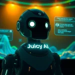 Engaging visuals of Juicy AI chatbot in a vibrant digital landscape, showcasing its innovative conversational abilities.