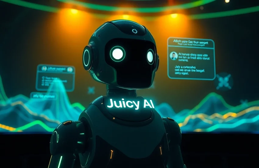 Engaging visuals of Juicy AI chatbot in a vibrant digital landscape, showcasing its innovative conversational abilities.
