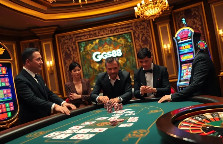 Players experiencing excitement at nhà cái gg88's luxurious casino table.
