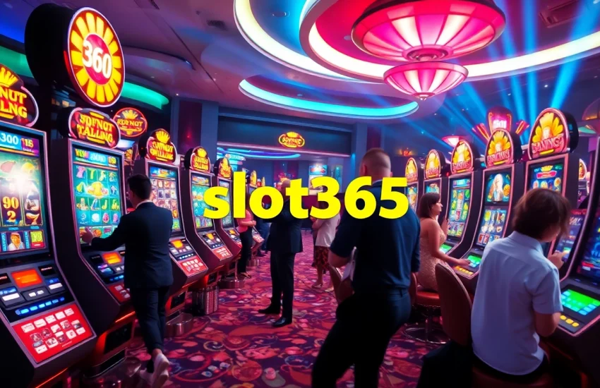 Experience the excitement of slot365 with players engaging intensely at vibrant slot machines.