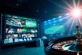Engage in thrilling Thể thao Five88 sports betting with dynamic digital displays, chips, and betting slips.