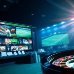 Engage in thrilling Thể thao Five88 sports betting with dynamic digital displays, chips, and betting slips.