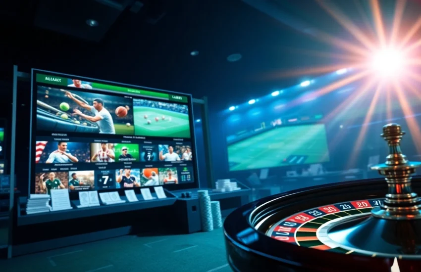 Engage in thrilling Thể thao Five88 sports betting with dynamic digital displays, chips, and betting slips.