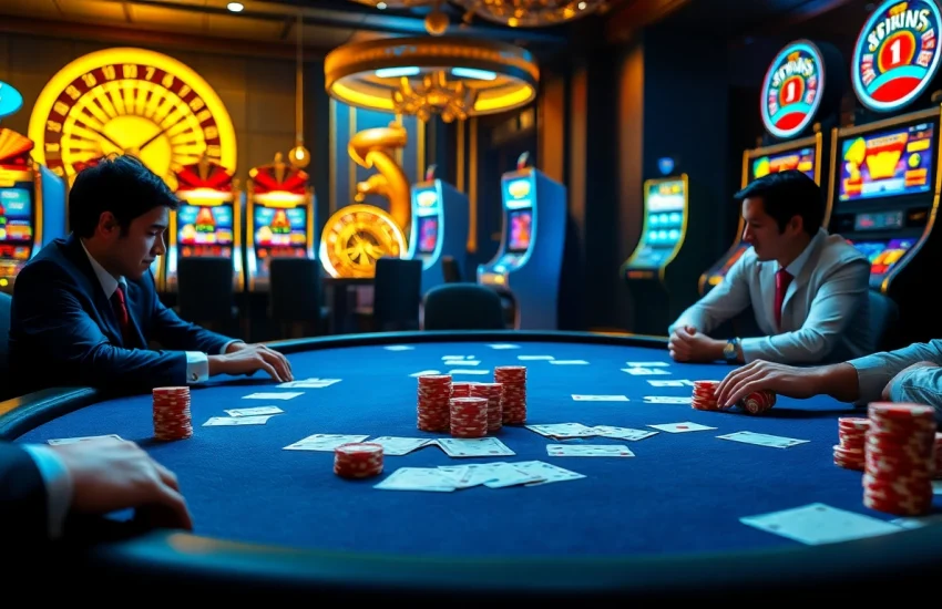Experience the thrill of gaming with Luckywin777 in this luxurious casino scene.