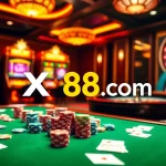 Engaging casino scene featuring XX88 com logo with colorful poker chips and online betting interface.