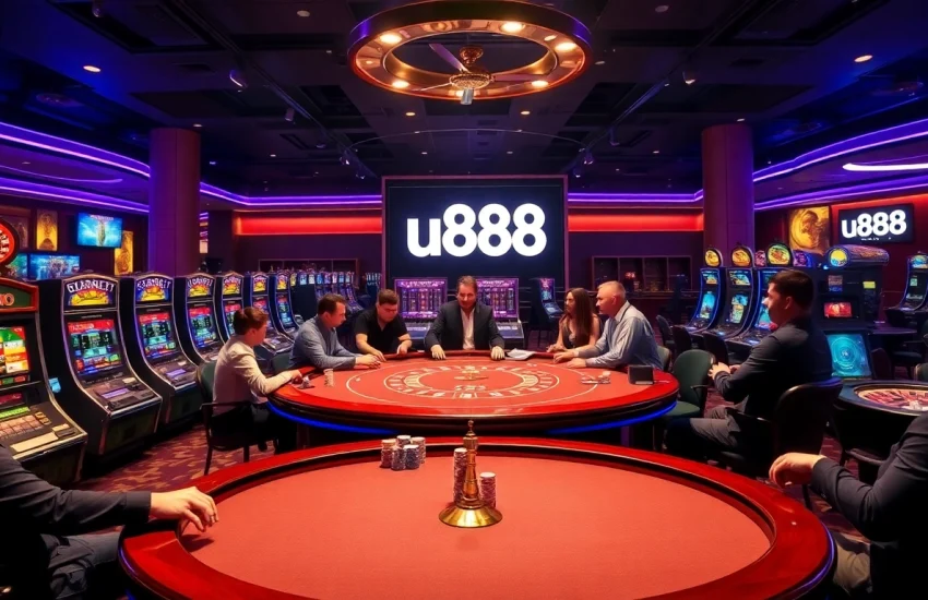 Engage with thrilling u888 casino action featuring vibrant slot machines, poker tables, and roulette wheels.