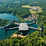 Drohnenaufnahmen Brandenburg mit einem Drone über einer malerischen Landschaft.