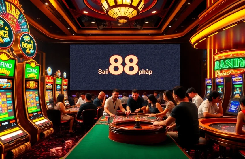Excited players engaging in games at a luxurious casino, highlighting 88i đăng nhập.