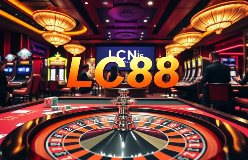 Engage with the thrilling atmosphere of Đăng Nhập LC88 at a luxurious casino table surrounded by players.