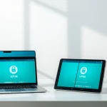 A sleek digital interface of 快连官网 showcasing a secure VPN application on multiple devices, emphasizing innovation and privacy.