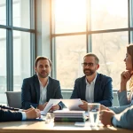 Headhunter Schweiz in a professional meeting discussing opportunities with clients.