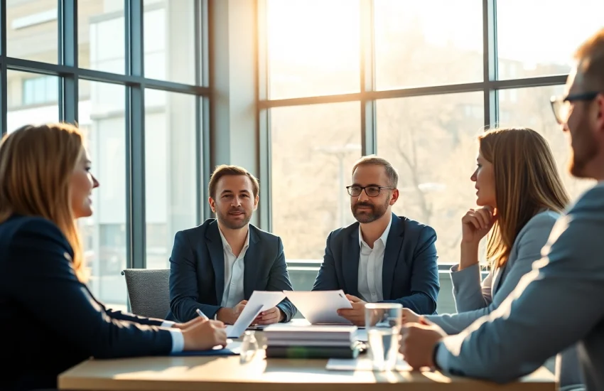 Headhunter Schweiz in a professional meeting discussing opportunities with clients.