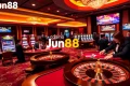 Gamblers enjoying a luxurious gaming experience at Jun88 casino with vibrant tables and exciting atmosphere.