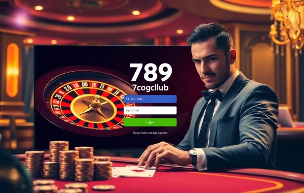 Experience the thrill of đăng nhập 789club with a vibrant casino scene featuring a roulette wheel and poker cards.