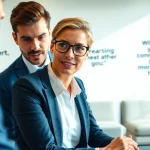 Headhunter conducts an interview in a bright office, showcasing professionalism and engagement.