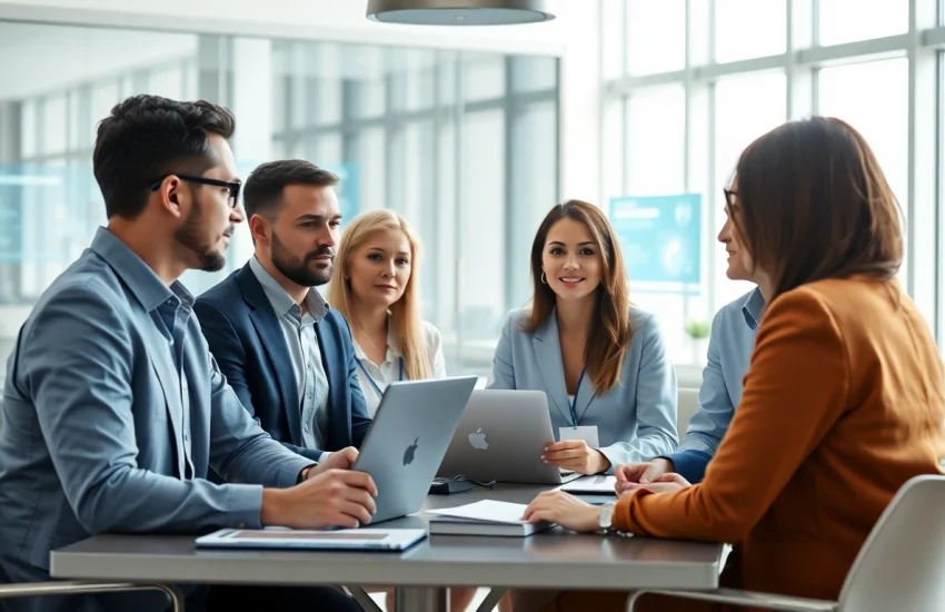 Headhunter IT discussing recruitment strategies in a modern office environment.