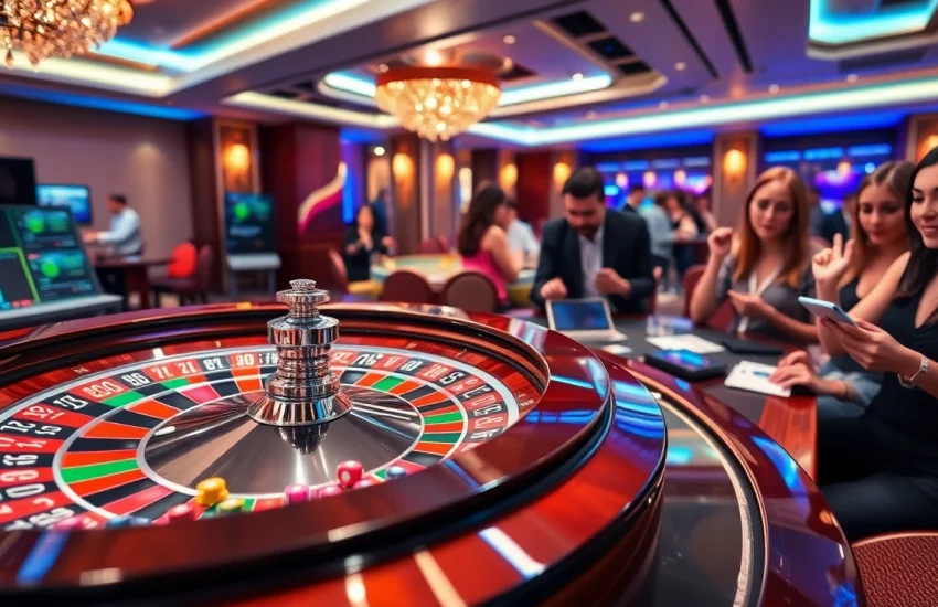 Vibrant QH88 online gambling scene with players engaged in betting on a roulette wheel.