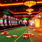 Exciting gaming scene with 79KING tables, poker chips, and vibrant slot machines.