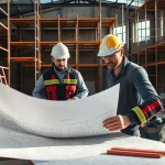 Efficient Sanierungsplanung Flachdach in progress, showcasing collaboration on construction plans.