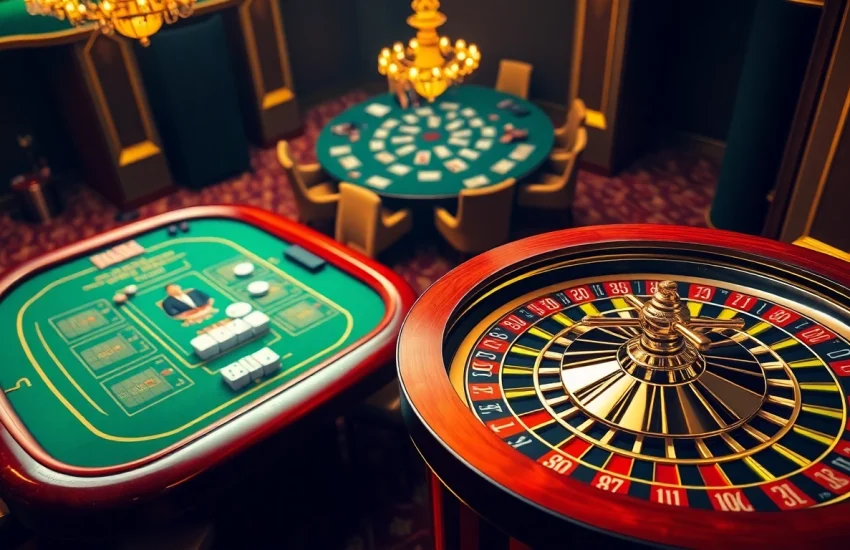 Engaging scene of players online at 88i đăng nhập with casino tables, showing excitement and luxury.