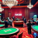 Players enjoy a vibrant NK88 casino experience at luxurious gaming tables with thrilling atmosphere.