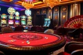 Experience exciting gameplay at DA 88's luxurious casino tables filled with poker chips and vibrant slot machines.