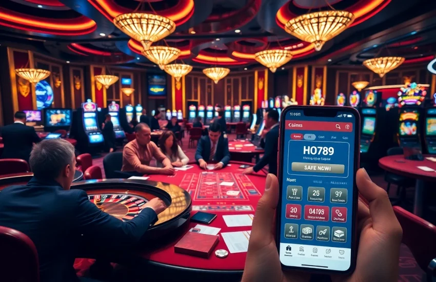 Players enjoying various casino games with HOT789 app displayed on a smartphone.