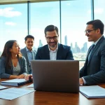 Interaktive Situation mit einem Headhunter Schweiz, der Kandidaten in einem modernen Büro anspricht.