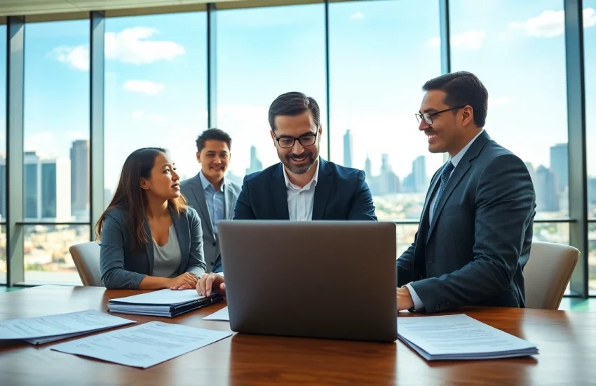 Interaktive Situation mit einem Headhunter Schweiz, der Kandidaten in einem modernen Büro anspricht.