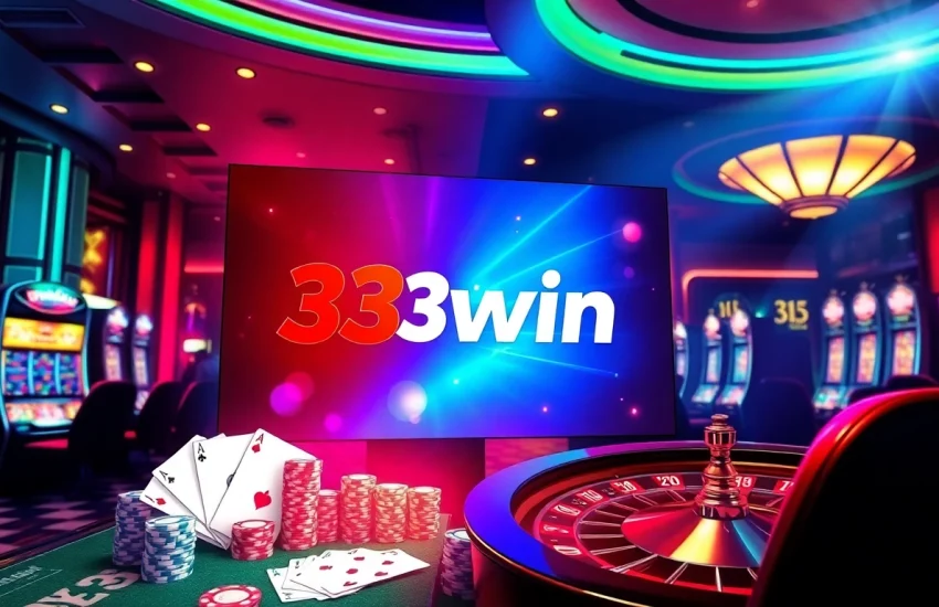A vibrant casino scene showcasing 33win online gambling interface with lively players and gaming elements.