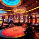 Luckywin casino scene showcasing vibrant slot machines and excited players celebrating wins.