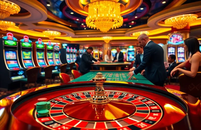 Action-packed casino experience highlighting the Sc88 link, with gamblers engaging at roulette and blackjack tables.