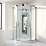 Duschkabine 90x90 in modernem Badezimmer mit eleganten Details und natürlichem Licht.