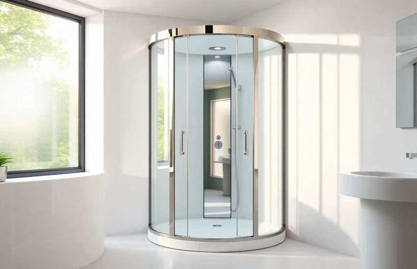 Duschkabine 90x90 in modernem Badezimmer mit eleganten Details und natürlichem Licht.