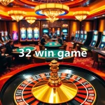 Experience the thrill of a 32 win game at a lavish casino with vibrant tables and engaging players.