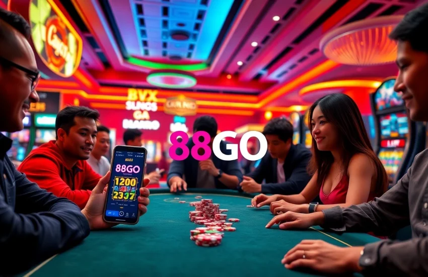 88GO casino players enjoying thrilling online gaming experiences with vibrant slot machines and sports betting.