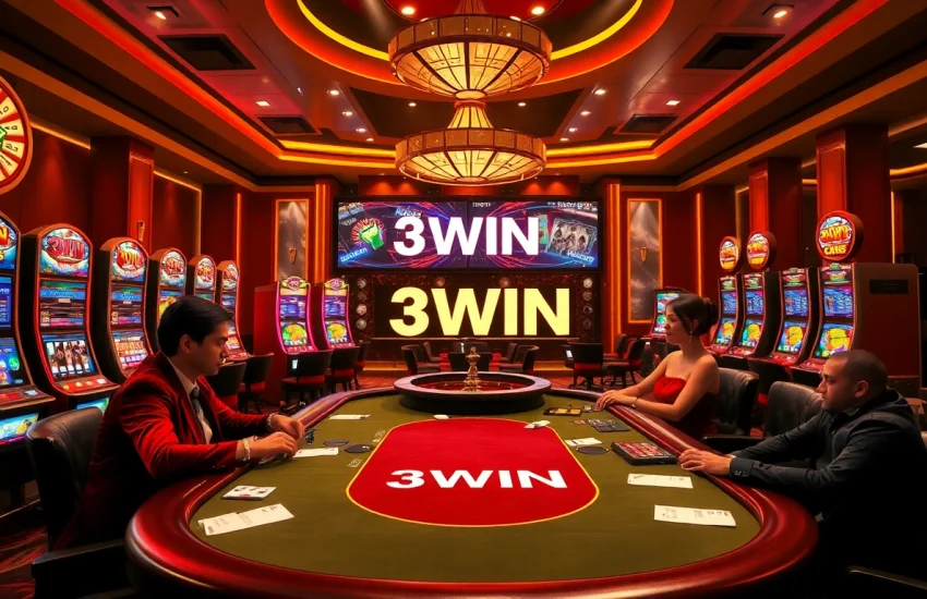 Experience the thrill of winning with 3WIN at a luxurious casino table surrounded by excitement.