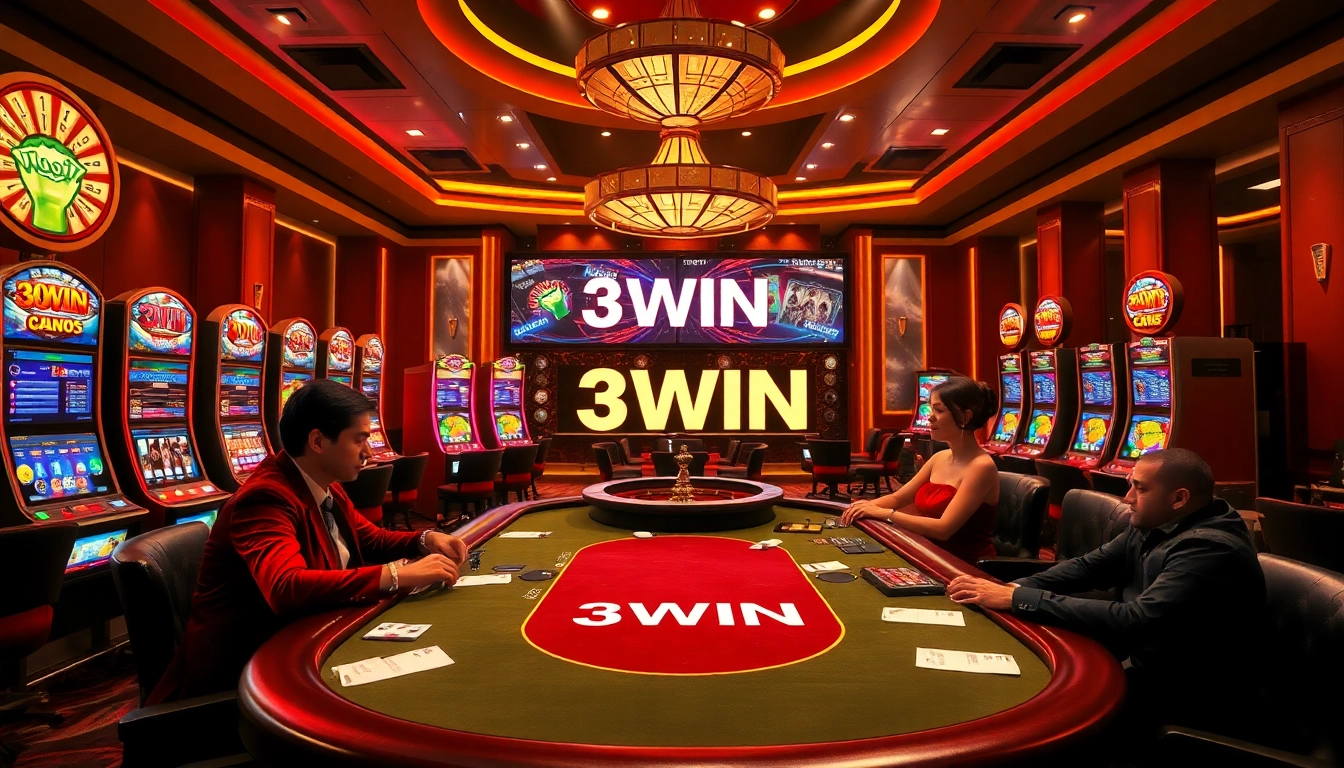 Experience the thrill of winning with 3WIN at a luxurious casino table surrounded by excitement.