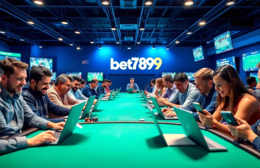 Experience the excitement of bet789 with users engaged in online betting on mobile devices and laptops.