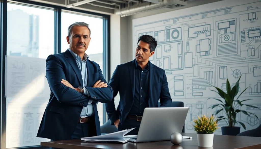 Headhunter Ingenieure in einem modernen Büro, der mit einem Ingenieur diskutiert.