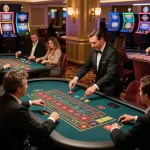 MM88 players engaged in exciting roulette gameplay at a luxurious casino.