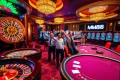 Experience the vibrant excitement of gambling at MM88 Casino with roulette wheels and slot machines.