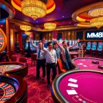 Experience the vibrant excitement of gambling at MM88 Casino with roulette wheels and slot machines.