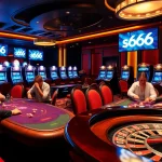 Players enjoy thrilling games at s666 casino with vibrant tables and luxury slot machines.