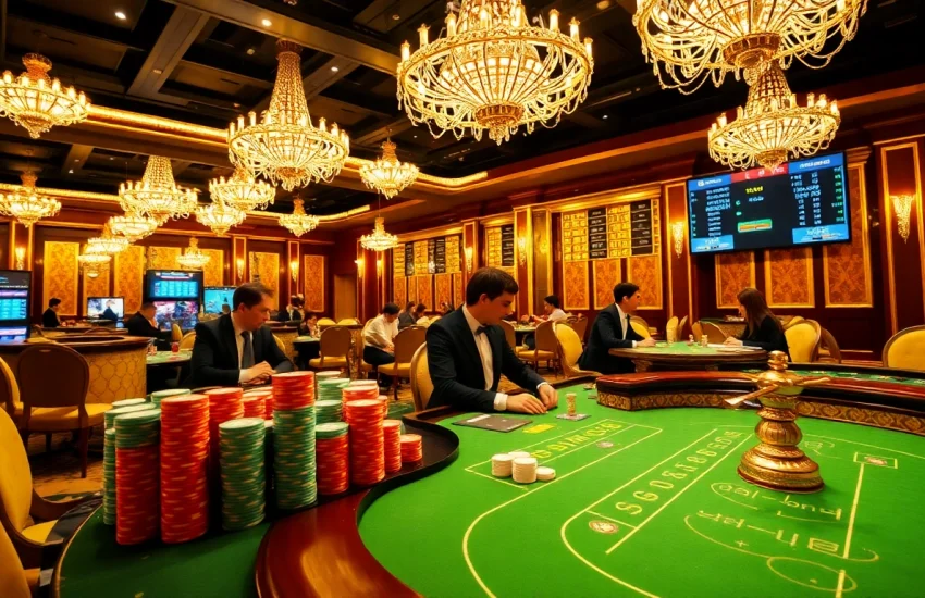 Professional gamblers at a poker table in an upscale setting at https://e2bet-games.org.